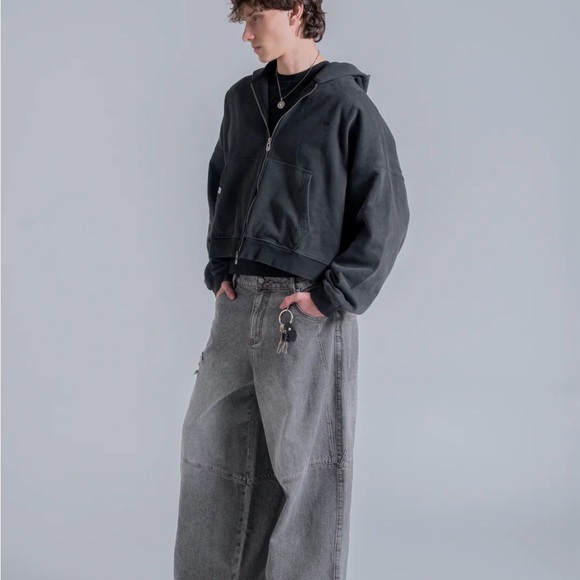 Drmers Club Essential Boxy Vintage Black Double Zip Hoodie unisex - Picture 2 of 10